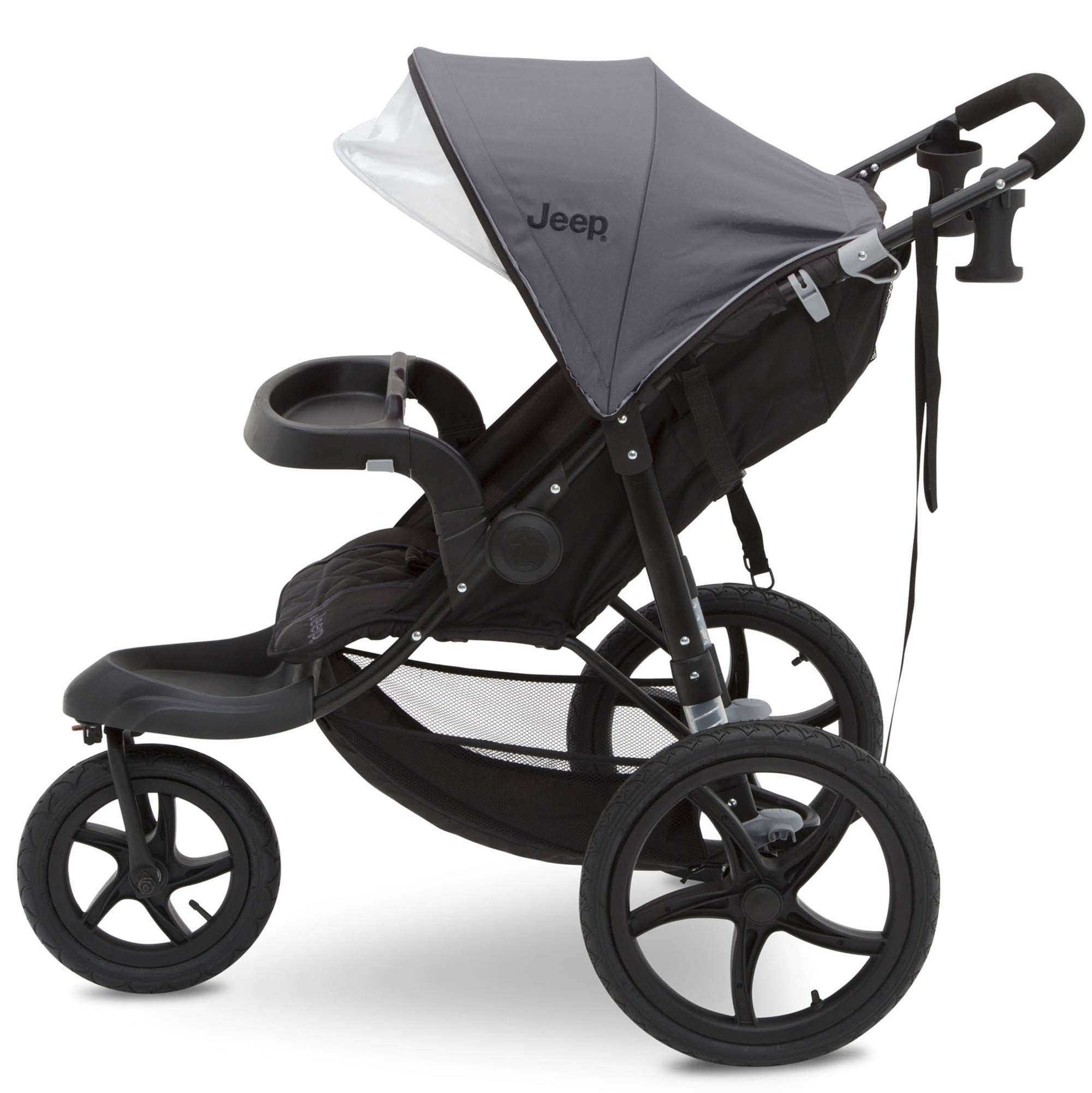 Delta Children Jeep Classic Jogging Stroller - Lightweight All-Terrain Baby Stroller with Adjustable Canopy, Grey | Perfect for Running, Walking & Outdoor Adventures with Your Baby
