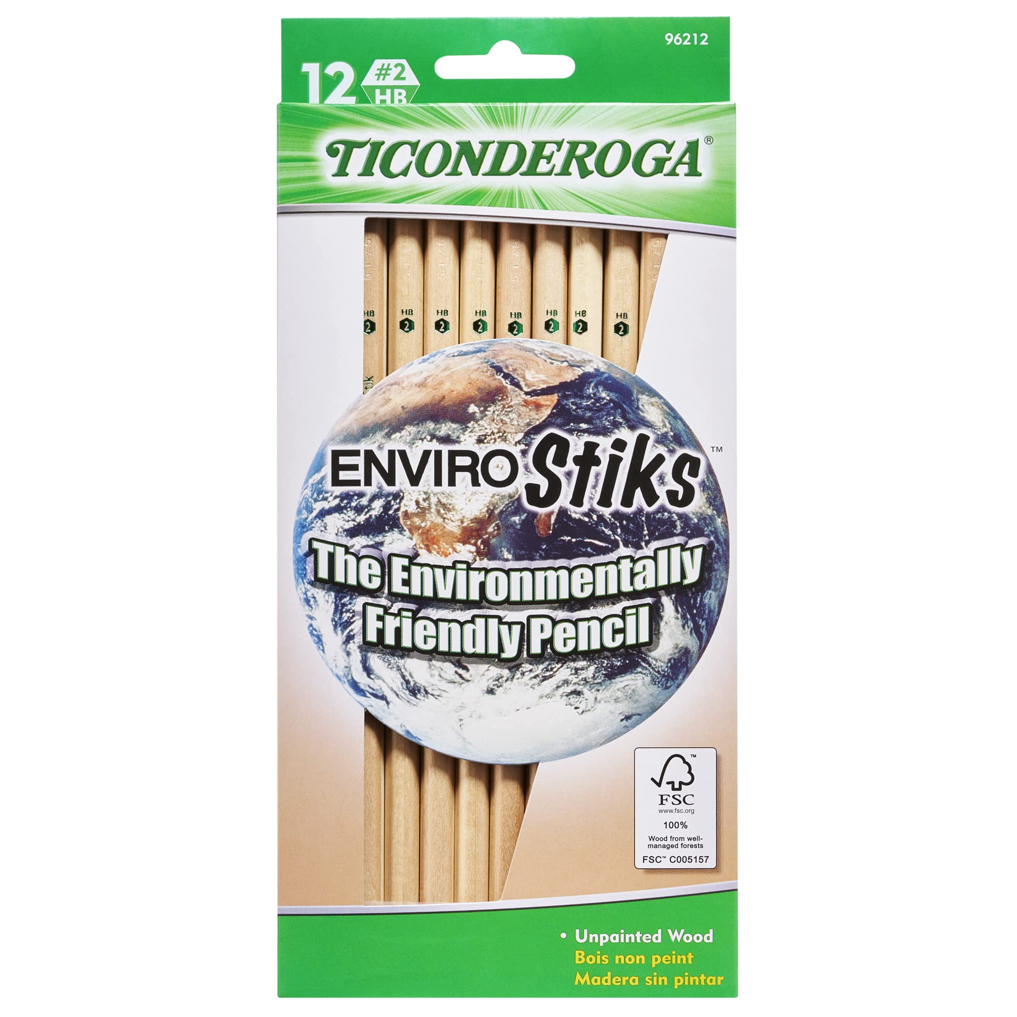TICONDEROGA Envirostik Natural Wood Pencils #2 HB Soft - 12 Pack (96212) | Eco-Friendly Woodgrain Design for School, Office & Sketching | Smooth Writing & Break-Resistant