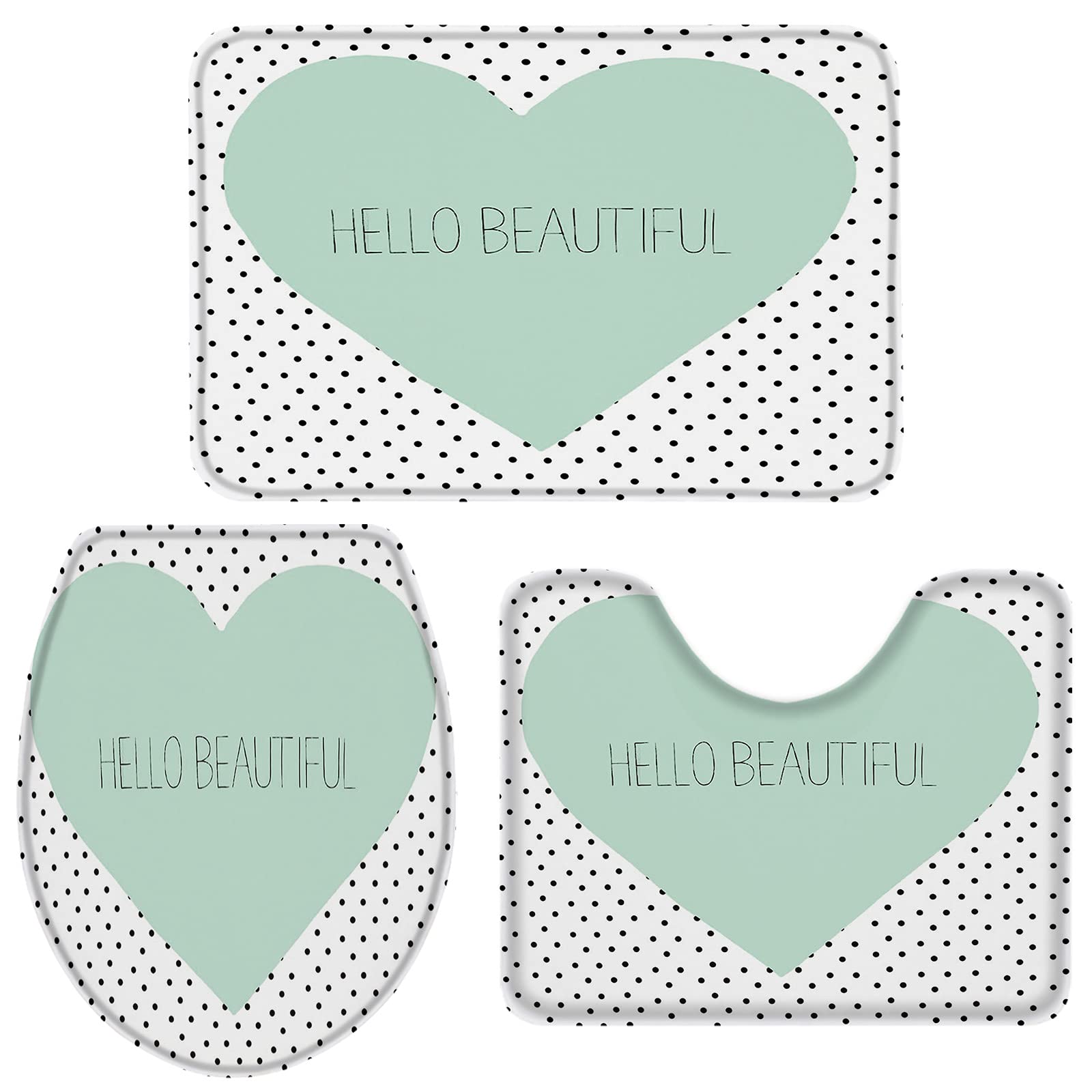 3-Piece Non-Slip Bathroom Rug Set with Toilet Mat - Absorbent, Fast-Drying, Washable Heart-Shaped Shower Mats for Bathroom Floor - Perfect for Bathrooms, Showers & Vanity Areas (Large Size)
