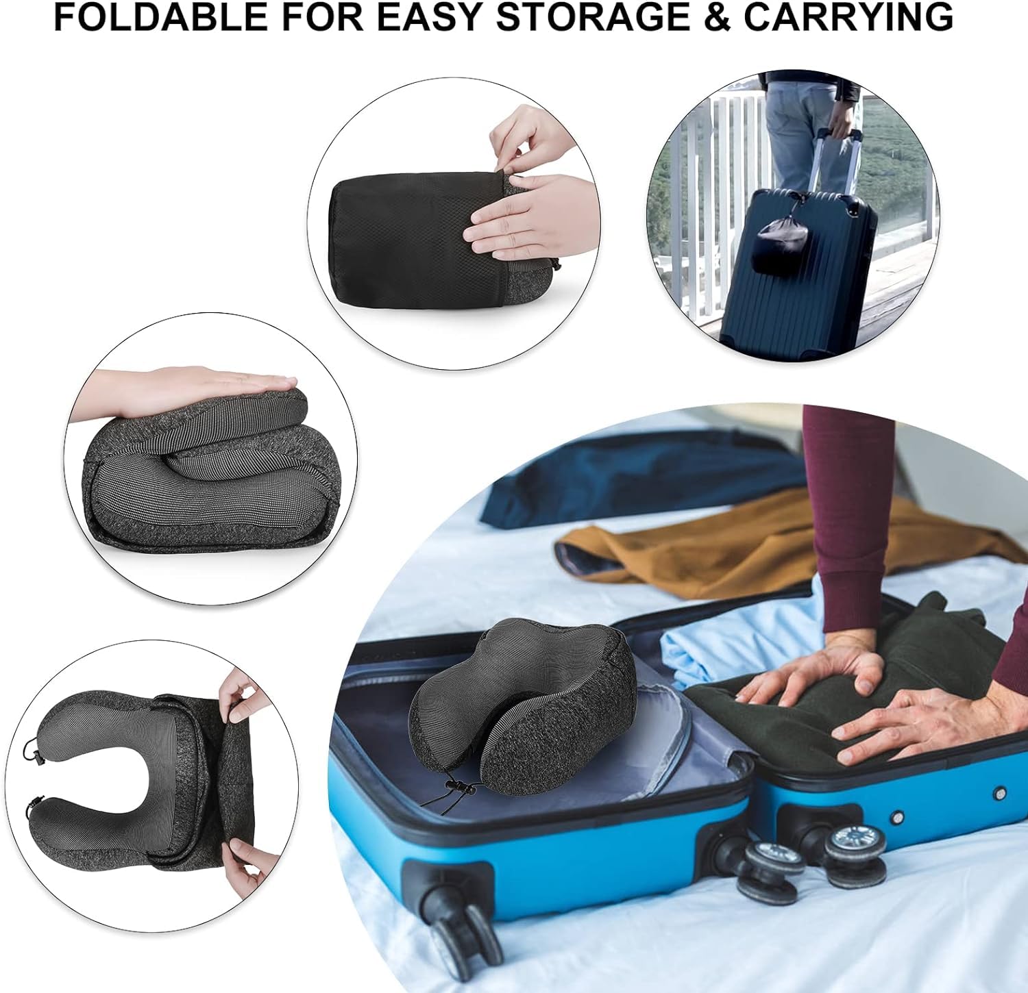 MAHVIW Memory Foam Travel Pillow with Hood - Ultra Soft Neck Support for Airplane, Car, Train & Office - Perfect for Long Flights, Road Trips & Work Breaks