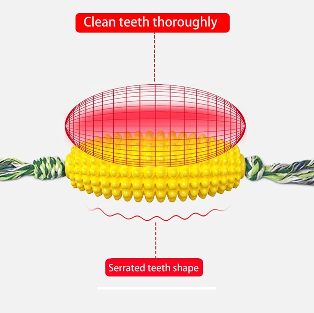 Durable Dog Chew Toys for Aggressive Chewers - Corn Shaped Interactive Puzzle Toy with Rope & Toothbrush for Teeth Cleaning - Treat Dispenser for Large, Medium & Small Dogs - Perfect for Playtime, Training & Dental Care (Yellow)