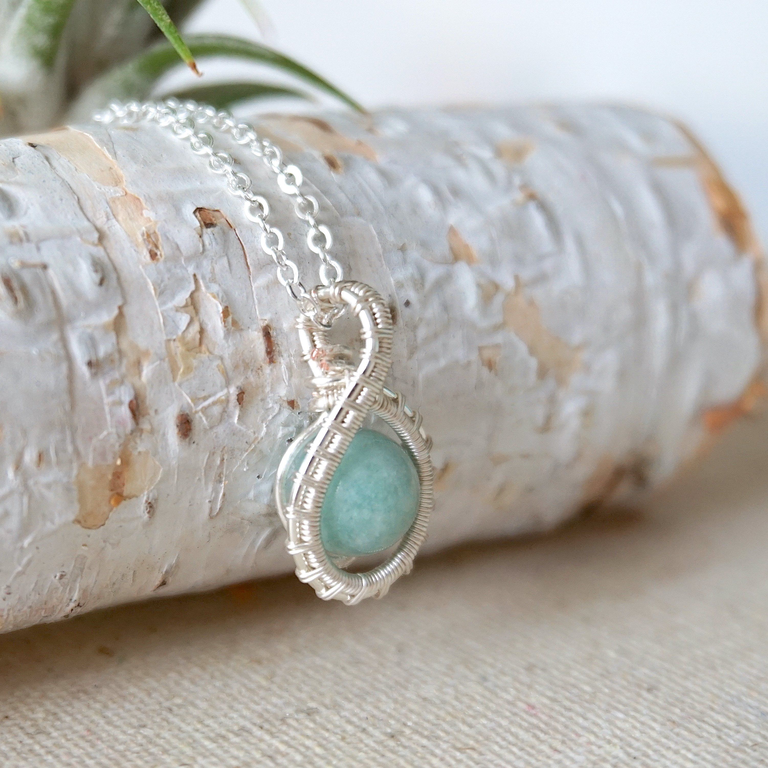 Aquamarine Beaded Necklace - Sterling Silver Wrapped Charm Pendant Jewelry for Women | Gift for Birthday, Anniversary & Special Occasions