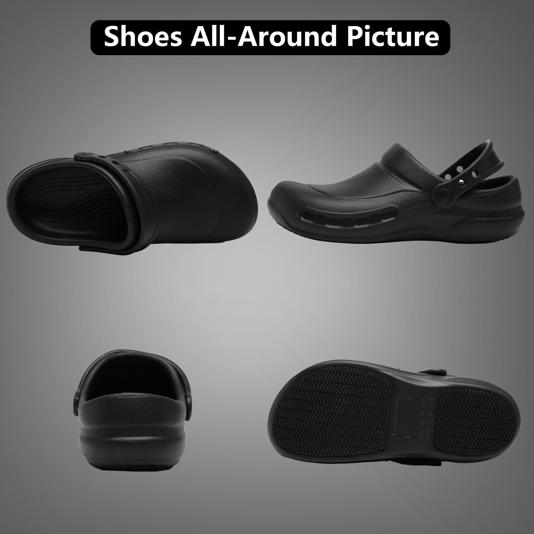 Unisex Oil-Resistant Chef Shoes - Non-Slip Kitchen Clogs for Men & Women | Waterproof Work Shoes for Chefs, Nurses & Gardeners | Comfortable Black Professional Food Service Footwear (Ideal for Restaurant, Hospital & Outdoor Use)