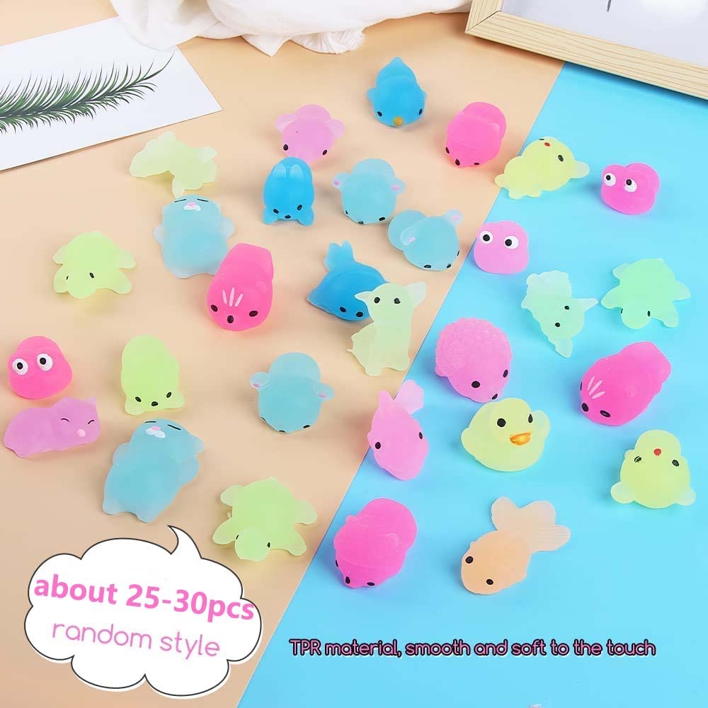 30-Piece Mini Glow in The Dark Squishies - RosyFate Mochi Squishy Pack, Cute Kawaii Animal Squishies, Random Glowing Creatures for Stress Relief & Sensory Play (Perfect for Kids Party Favors, Desk Toys & Anxiety Relief)