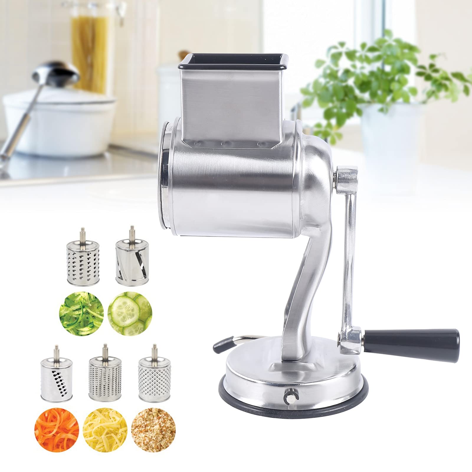 Premium Stainless Steel Rotary Cheese Grater - 5 Cone Blades for Vegetables, Fruits & Cheese | Manual Multi-Functional Food Processor | Perfect for Salads, Pasta & Baking | Kitchen Gadget for Home Chefs