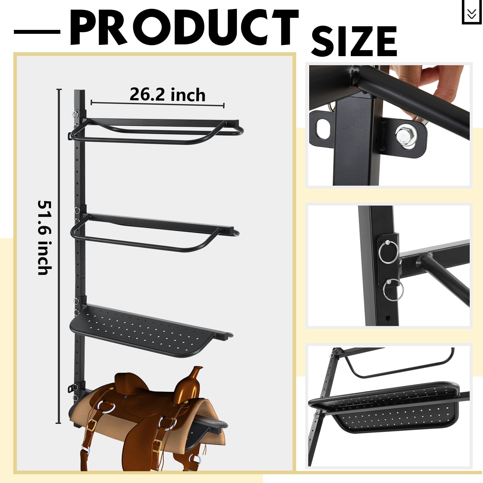 2 Pack Heavy Duty 4 Tier Wall Mount Saddle Rack Stand - 300LB Capacity (75 lbs/Layer) for Western & English Saddles - Alloy Steel Horse Tack Organizer for Bridles, Pads & Accessories - Perfect for Barns, Stables & Equestrian Storage