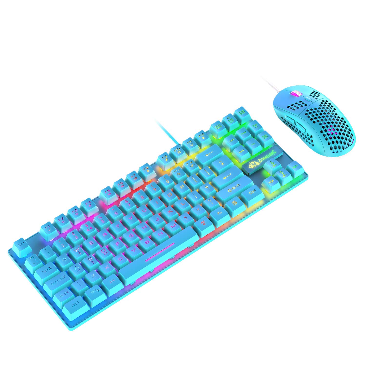 RGB Backlit Gaming Keyboard and Mouse Combo - 88-Key USB Mechanical Keyboard & Programmable 6400 DPI Lightweight Gaming Mouse for PC, PS4, PS5, Laptop, Mac (Blue) - Perfect for Esports, Streaming & Late-Night Gaming Sessions