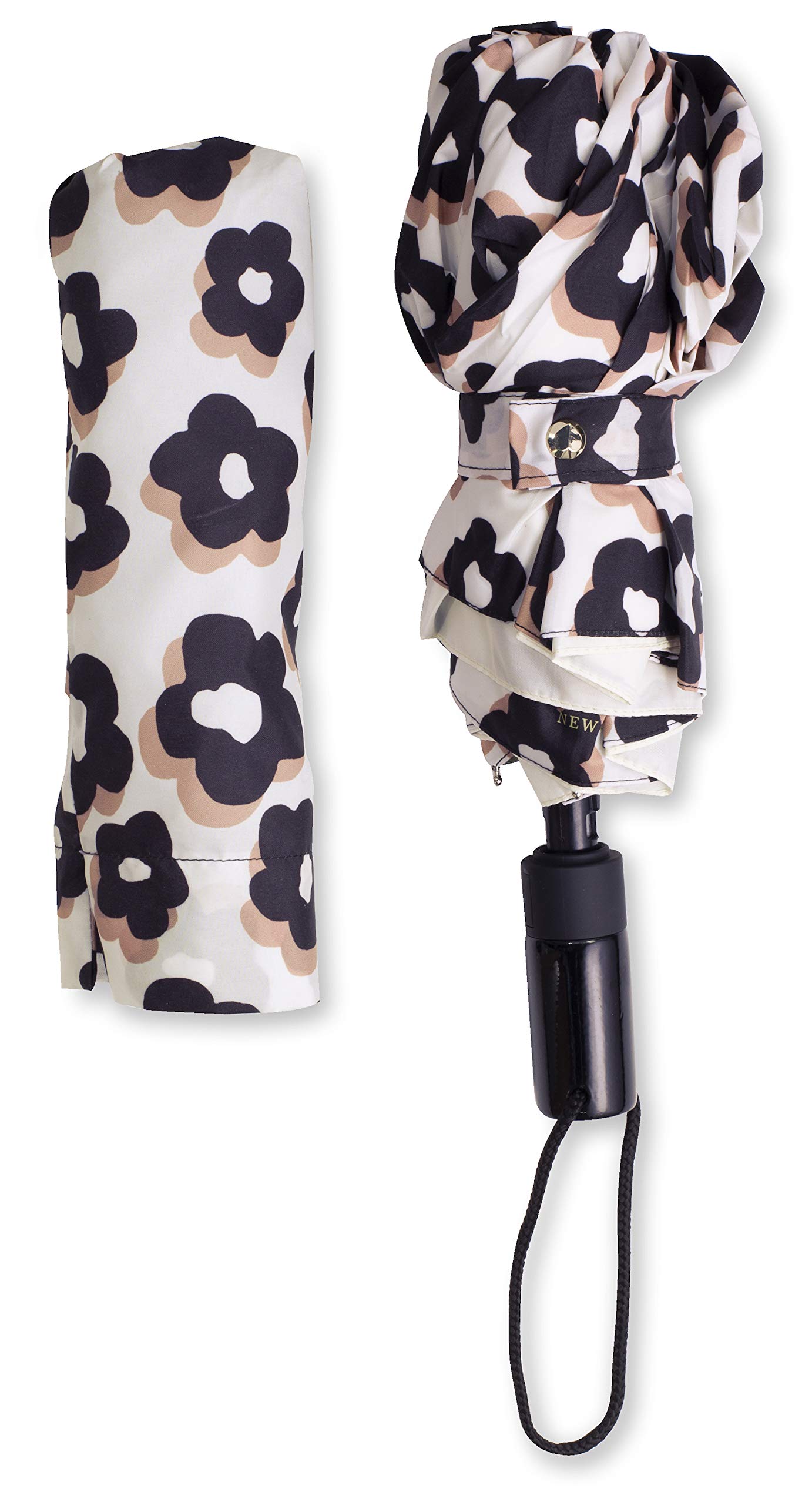 Kate Spade New York Floral Travel Umbrella - Compact Folding Windproof Umbrella for Women, Perfect for Commuting, Travel & Rainy Day Outfits