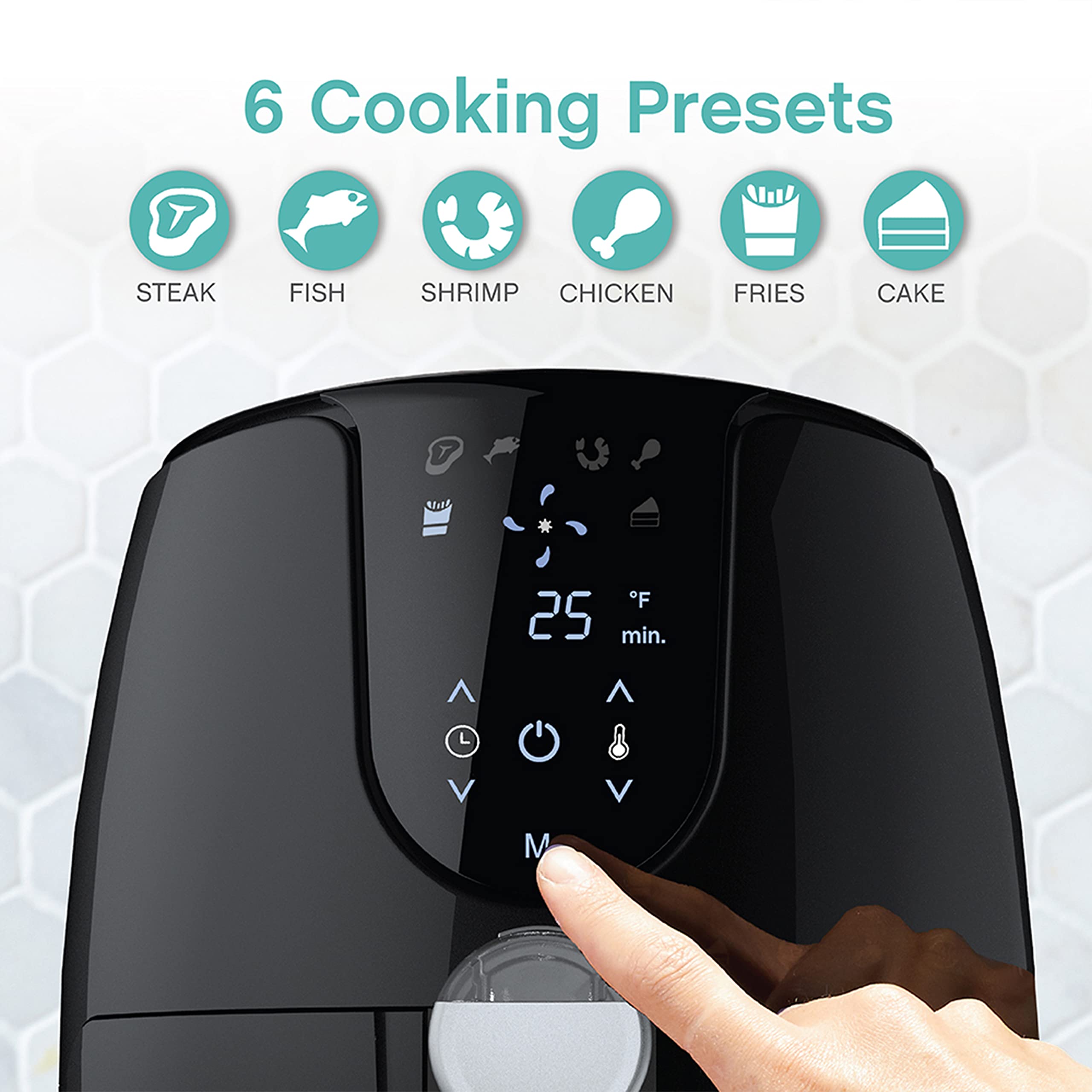 West Bend 3.7-Quart Digital Air Fryer with 6 Presets, 30-Min Timer & Nonstick Coating - Perfect for Healthy Frying, Roasting & Baking at Home (Black)