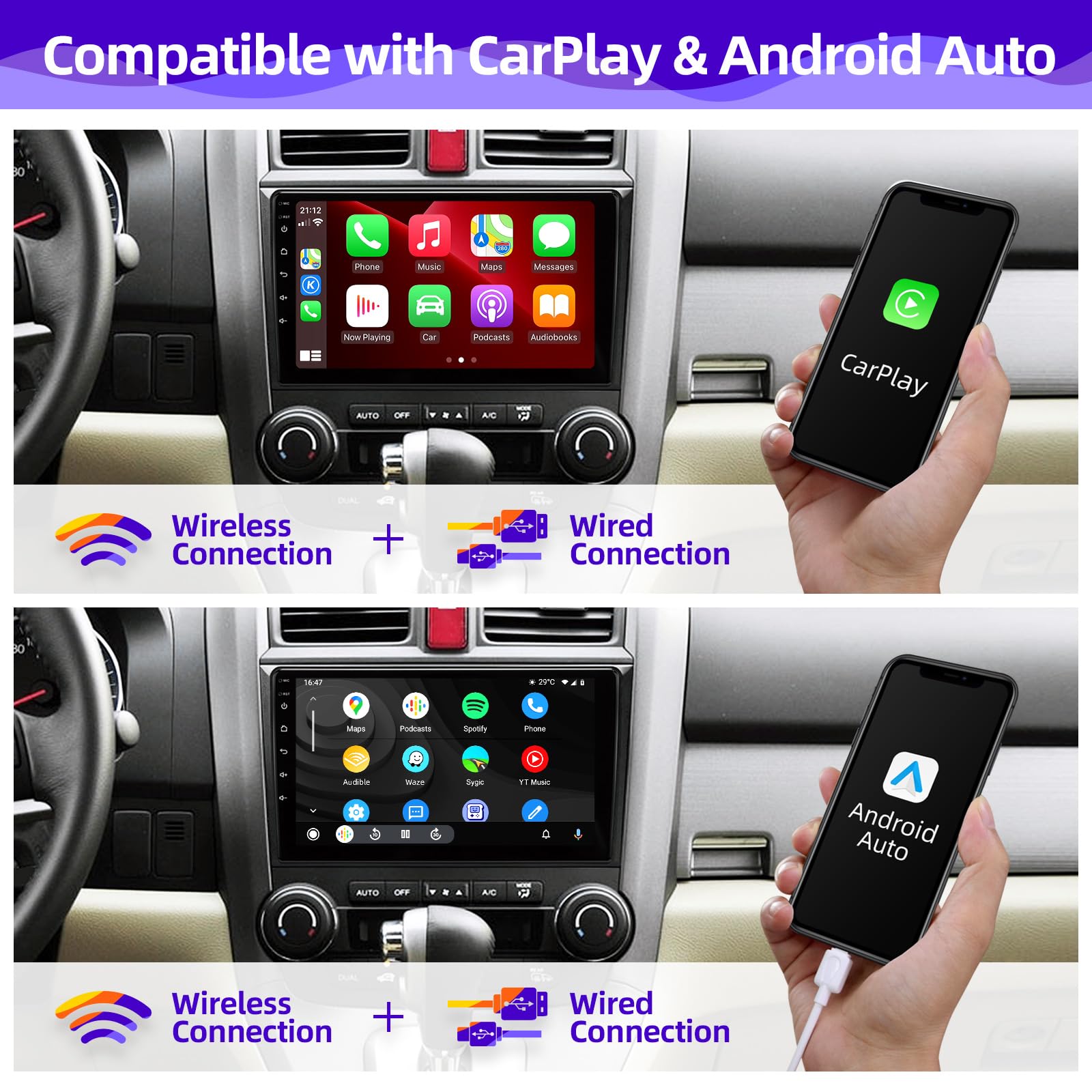 Android 11 Car Stereo with Wireless Android Auto & Apple CarPlay - 8-Core 7