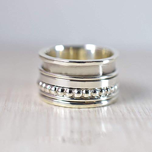 925 Silver Spinner Ring for Women - Anxiety Relief & Meditation Jewelry with Beaded Design - Custom Worry Ring for Stress Relief, Anniversary Gift - Perfect for Daily Wear, Yoga, and Mindfulness Practices