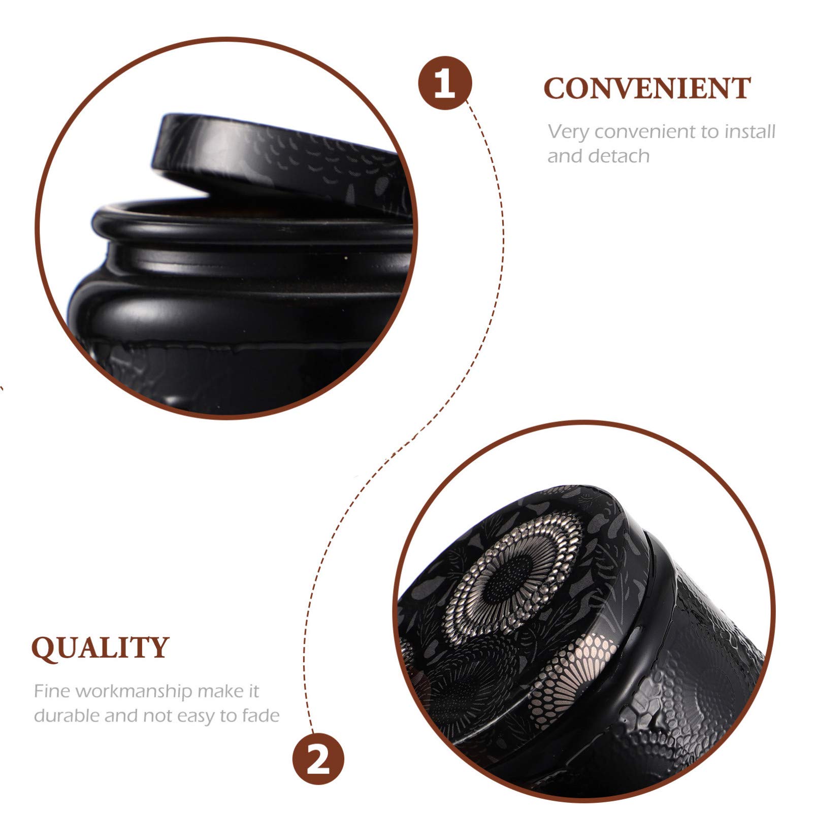 EXCEART 6-Piece Glass Candle Jars with Lids - Embossed Round Canning Storage Containers for Candle Making, Jam, Lotion & Party Favors - Retro Black Decor for Home, Kitchen & DIY Crafts