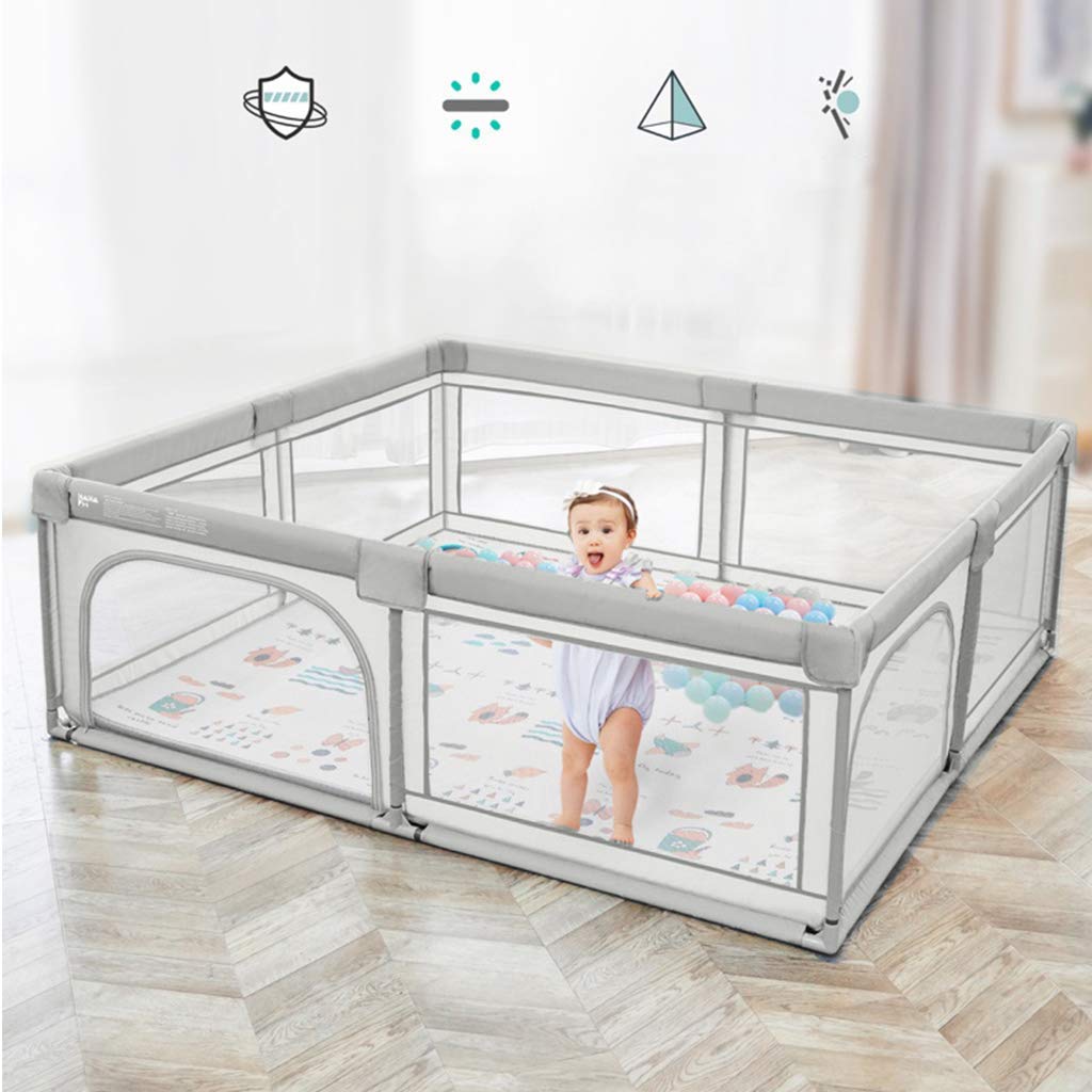 Gray Playpen for Babies & Toddlers - Foldable Lightweight Indoor Play Yard with Fitted Floor Mat | Home Security Fence for Safe Playtime, Nursery, Daycare & Living Room Use