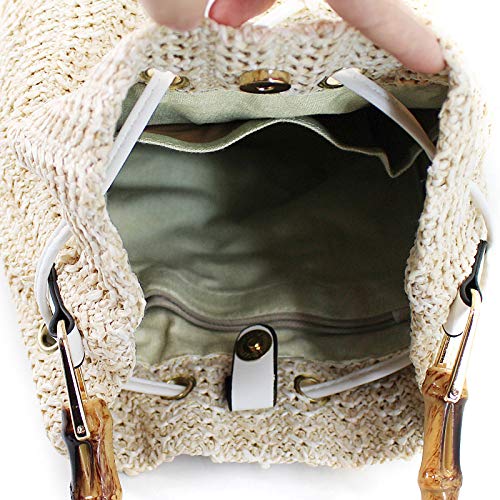 Stylish Women's Straw Bucket Bag with Drawstring - Bamboo Tote Crossbody Shoulder Bag for Beach, Travel & Summer Outfits
