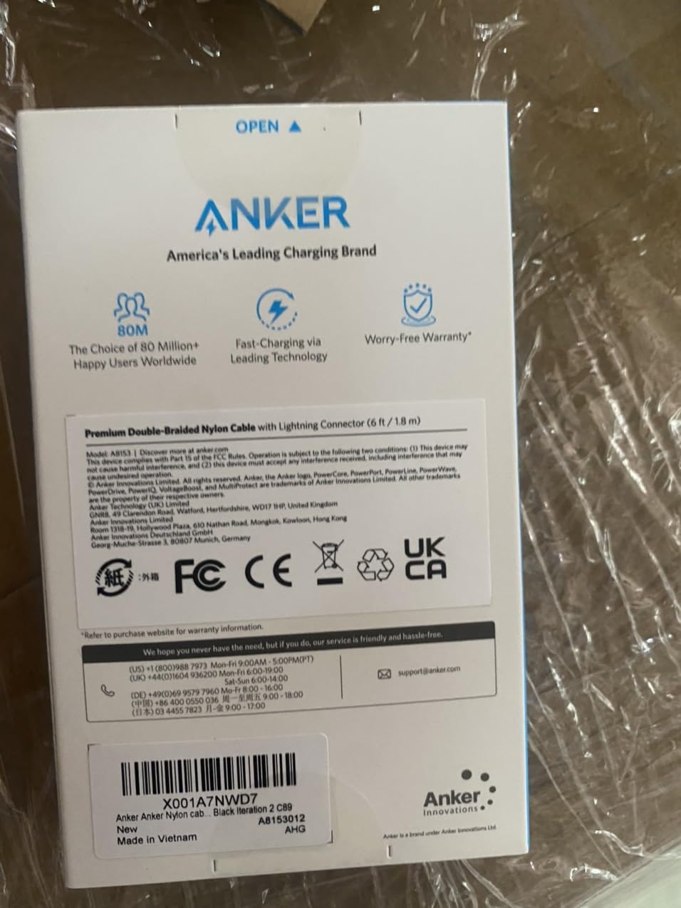 Anker 6ft Premium Double-Braided Nylon Lightning Cable - Apple MFi Certified Fast Charging Cord for iPhone 15/14/13/12/11/X/8/7/6, iPad Pro/Air/Mini - Durable & Tangle-Free (Black) - Perfect for Home, Office, Travel & Car Charging