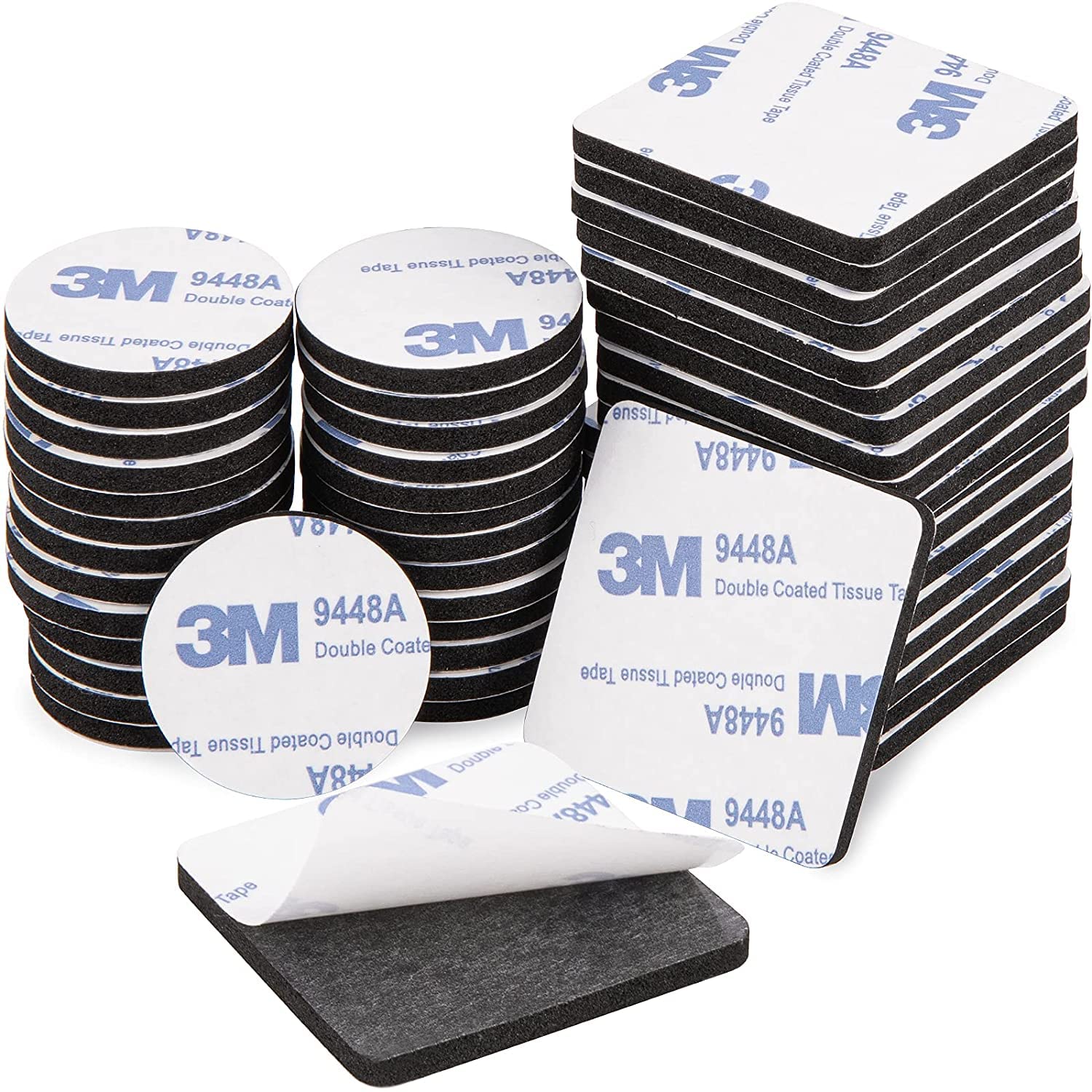 50Pcs Heavy Duty Double Sided Foam Tape - Strong Adhesive Mounting Pads for Home & Office Use - Includes Square and Round Black Self-Adhesive Tapes - Perfect for Hanging Pictures, Mirrors, Signs and DIY Projects
