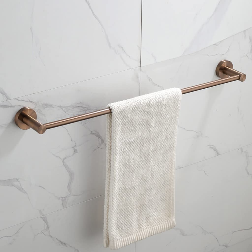 Brushed Rose Gold Bathroom Towel Rack - 60cm Single Rod Towel Holder with Cosmetic Storage Basket | Modern Lavatory Organizer for Bath, Spa & Guest Room Decor