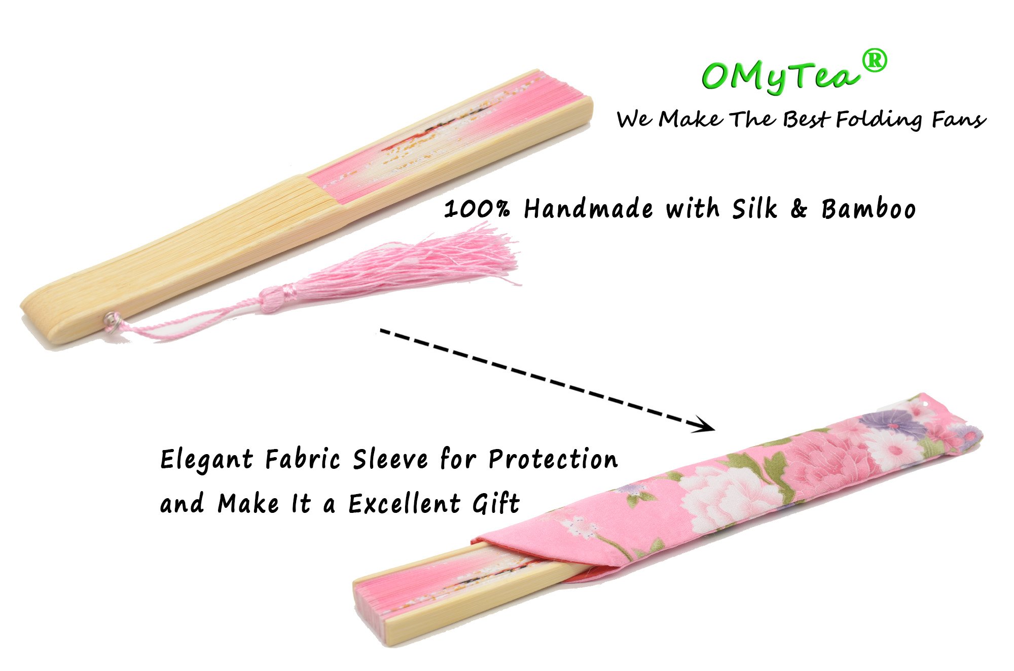 Vintage Silk Folding Hand Fan for Women - Chinese & Japanese Style Pink Handheld Fan with Fabric Sleeve - Perfect Gift for Weddings, Tea Ceremonies & Summer Cooling