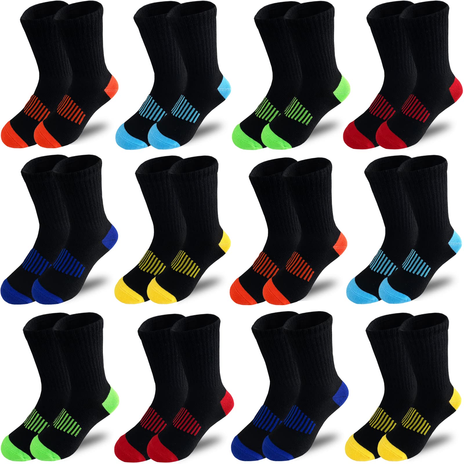 JAMEGIO Boys' Cotton Crew Socks 12 Pairs - Athletic Socks for Toddlers & Kids - School & Sports Wear