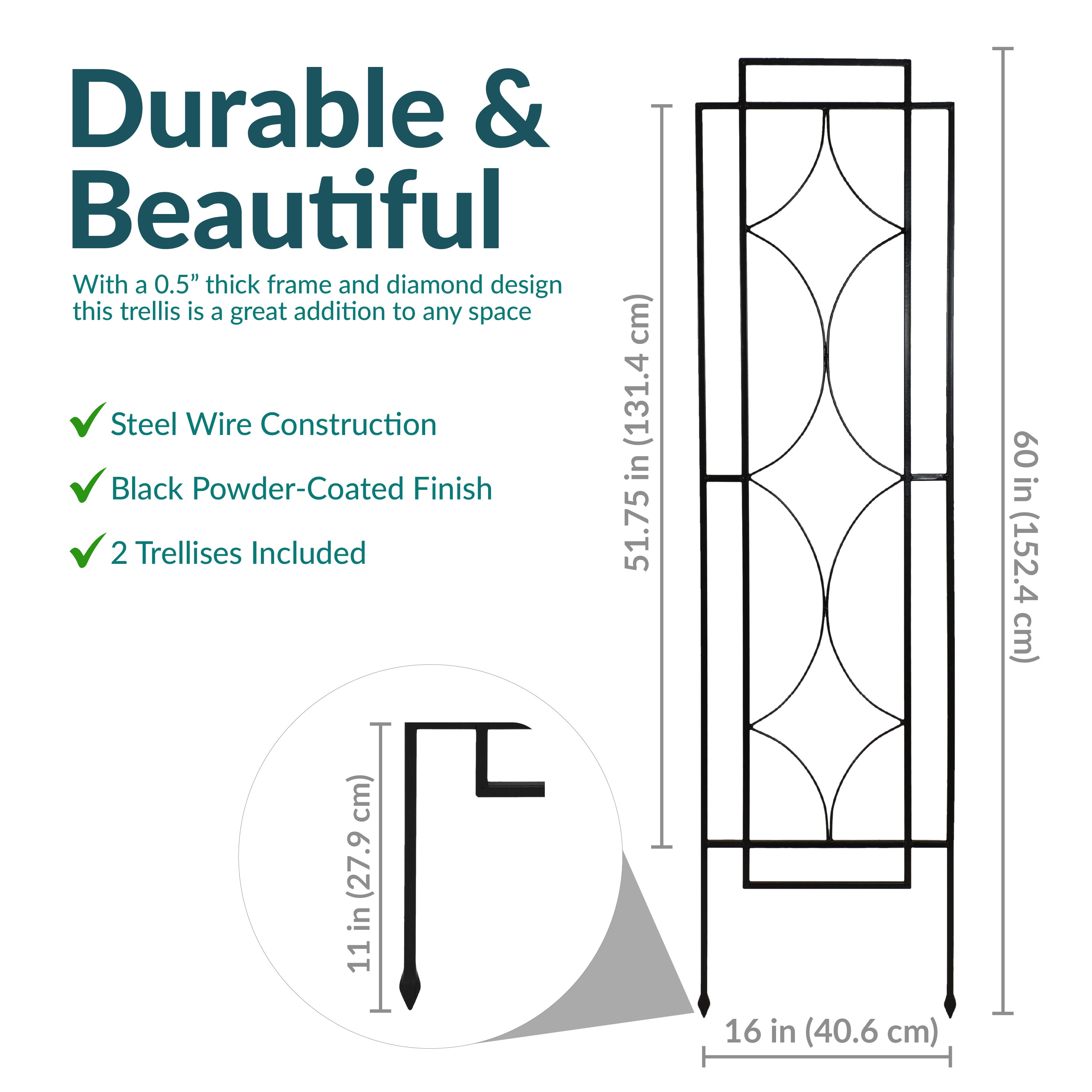 Stylish Sunnydaze 2-Piece Diamond Trellis for Climbing Plants - Perfect for Garden Vine Support, Outdoor Decor & Vertical Gardening