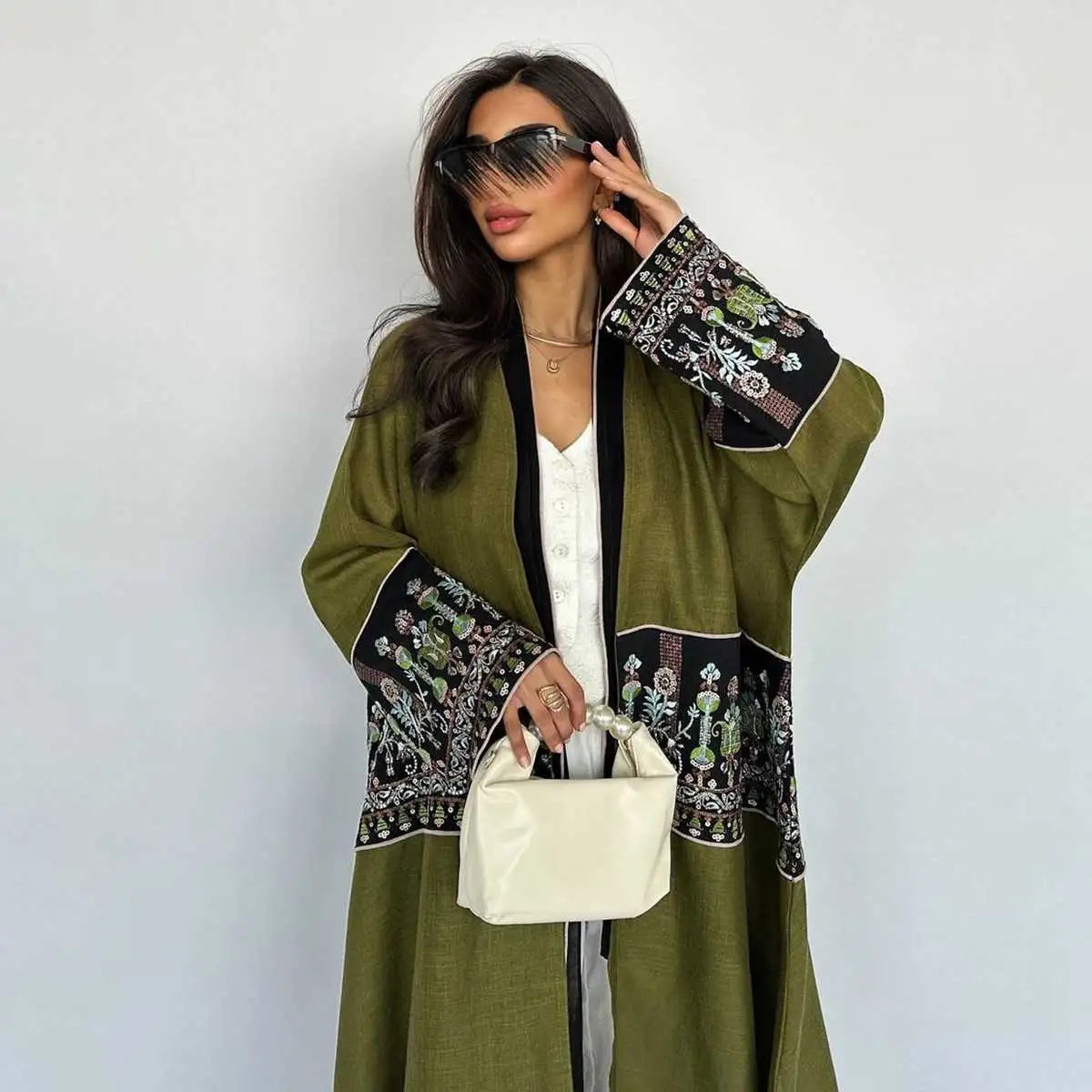 Elegant Modest Fashion Embroidery Cardigan Open Abaya Dress for Women - Perfect for Prayer, Mosque Wear & Special Occasions