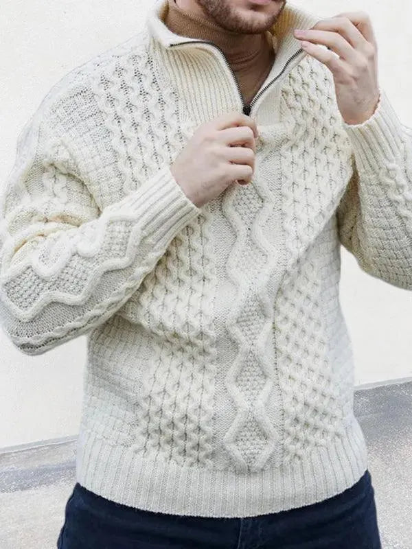 Men's Long Sleeve Cable Knit Turtleneck Sweater - Winter Warm Wool Pullover for Casual & Office Wear
