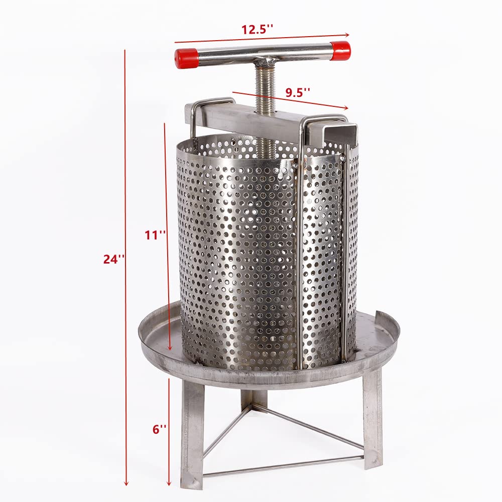 3.2 Gallon Fruit Wine Press - Manual Apple Cider & Honey Extractor for Beeswax, Juice Making - Perfect for Home Brewing, Winemaking & Natural Juice Extraction (Style 1)