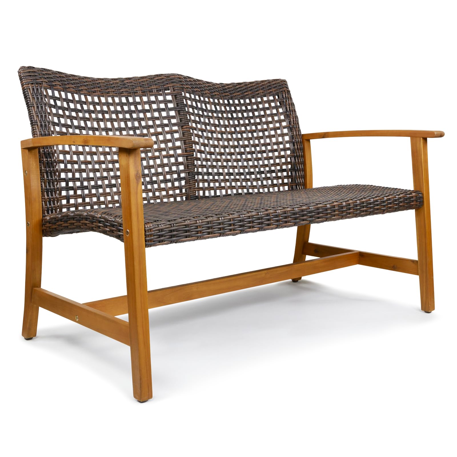 IDZO Harmonie 800lbs Capacity Outdoor Loveseat - FSC Certified Acacia Patio Sofa with 2000 Hours UV-Resistant Wicker & Teak Finish - Perfect for Porch, Deck, Garden and Backyard Relaxation