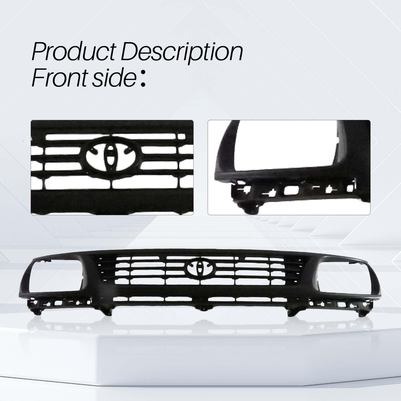 Perfit Liner Front Grille Grill - Gray Shell with Black Insert - Compatible with 1995-1996 Toyota Tacoma Pickup Truck (2WD) - Perfect for Off-Roading & Truck Customization - Fits Part Numbers TO1200194 & 5310035290