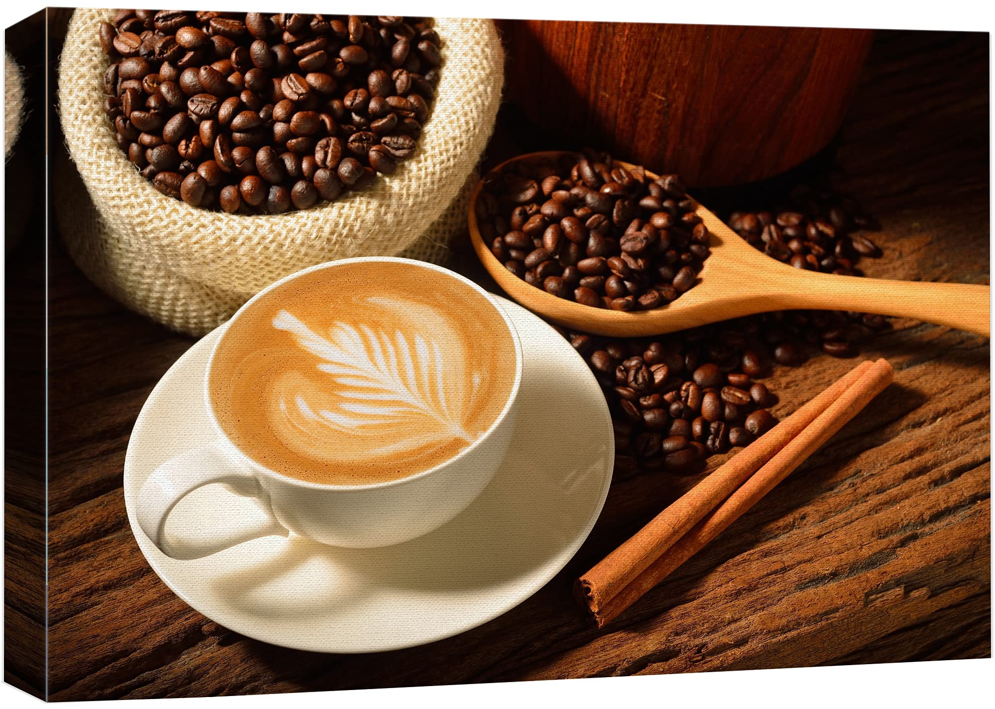 Modern Canvas Wall Art - Aesthetic Cup of Cafe Latte & Coffee Beans Print | Stretched Gallery Wrap Giclee Ready to Hang | 24x36 Inches | Perfect for Living Room, Bedroom & Office Decor