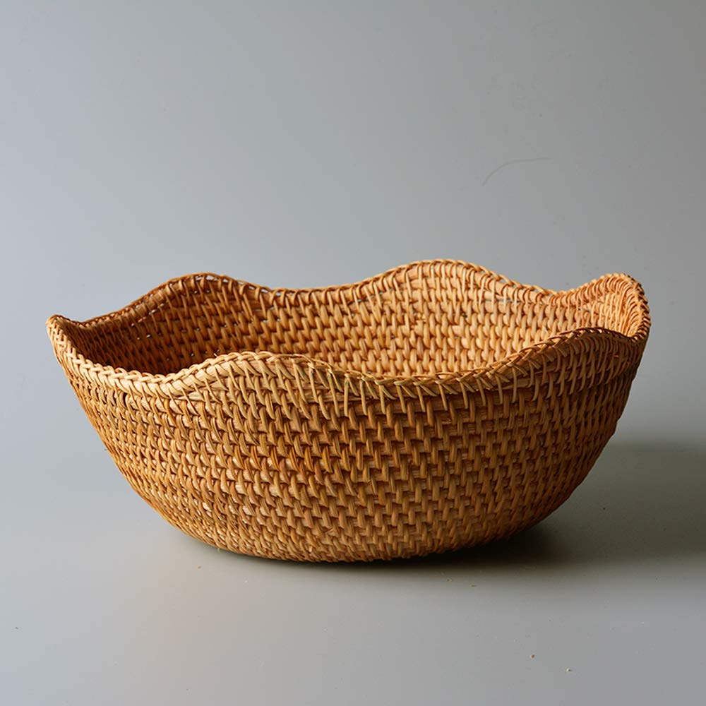 Handmade Rattan Fruit Basket - 11.8 Inch Large Pistachio Nut Bowl for Kitchen & Dining Room | Natural Woven Storage for Fruits, Bread, Snacks | Eco-Friendly Home Decor