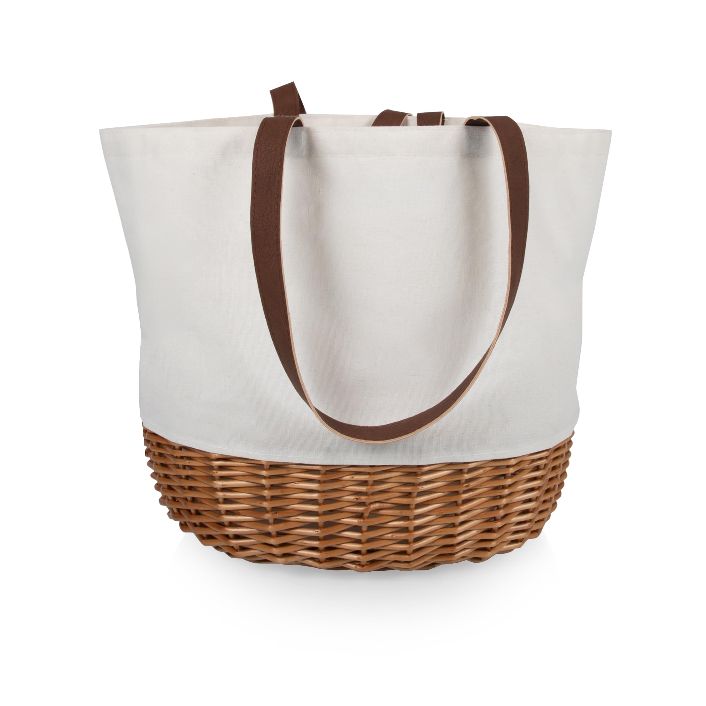 PICNIC TIME Promenade Picnic Basket for 2 - Willow & Canvas Picnic Set with Utensils, Wine Glasses, Plates - Perfect for Romantic Dates, Outdoor Dining, Beach Picnics & Park Outings (Beige)