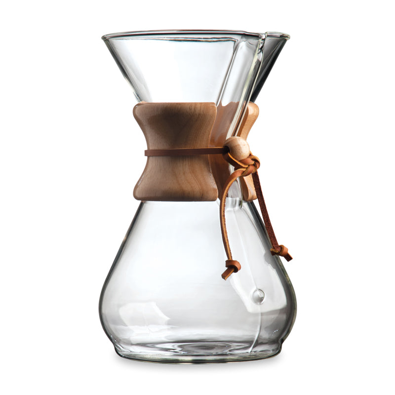Chemex CM 10A Classic Series 10 Cup Pour Over Coffee Maker - Glass Carafe with Wood Collar & Leather Tie for Home, Office or Camping Brewing
