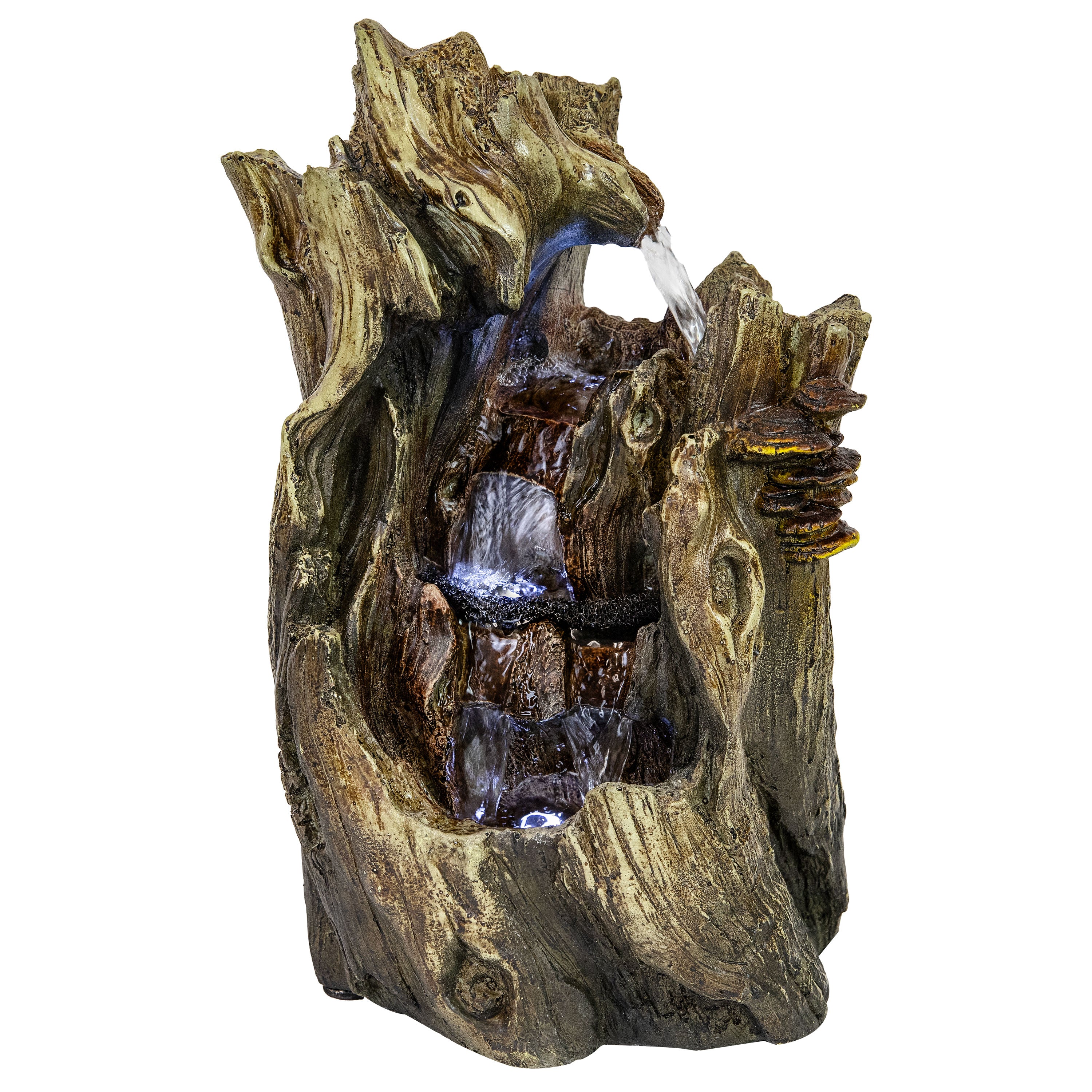 Sunnydaze Cascading Caves Tree Trunk Waterfall Fountain with LED Lights - Outdoor Garden Decor for Patio, Yard & Landscape (14