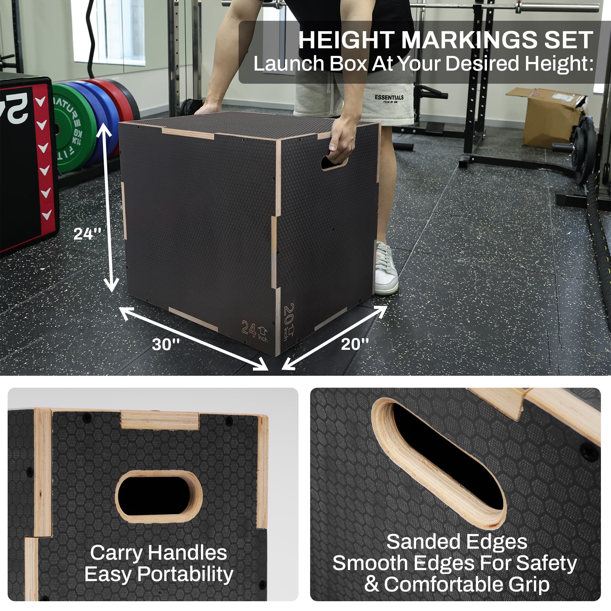 3-in-1 Non-Slip Wooden Plyo Box for CrossFit & Home Workouts - Adjustable Height Plyometric Jump Box for Exercise & Training - Perfect for Gym, HIIT, and Cardio Workouts