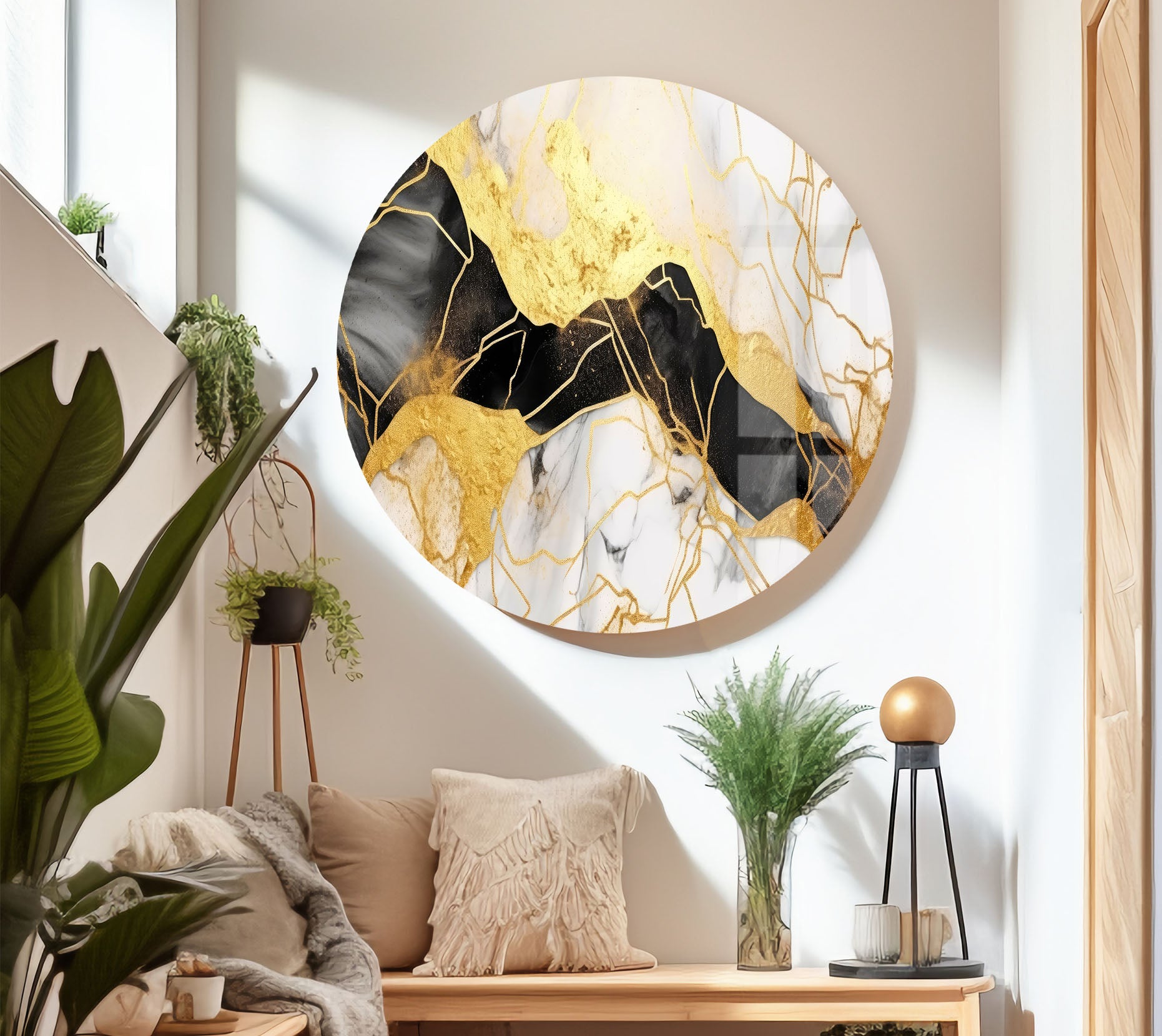 Luxury Black Gold Marble Wall Art - Abstract Glass Print for Modern Home & Office Decor | Elegant Living Room, Bedroom, Dining Room Wall Decor