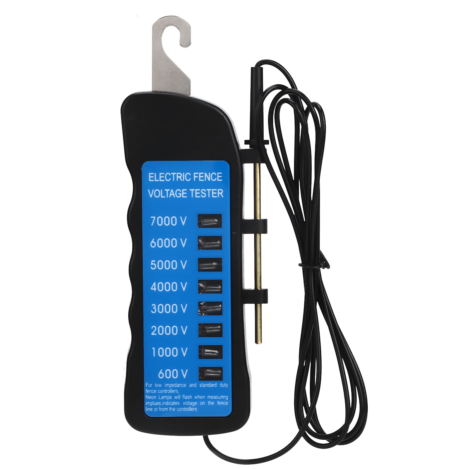 Zunate 600-7000V Electric Fence Tester - High Voltage Voltmeter & Fault Finder for Farm, Ranch & Gardening | Portable Multi-Light Detection Tool for Livestock Fencing, Agricultural Safety & Power Line Maintenance