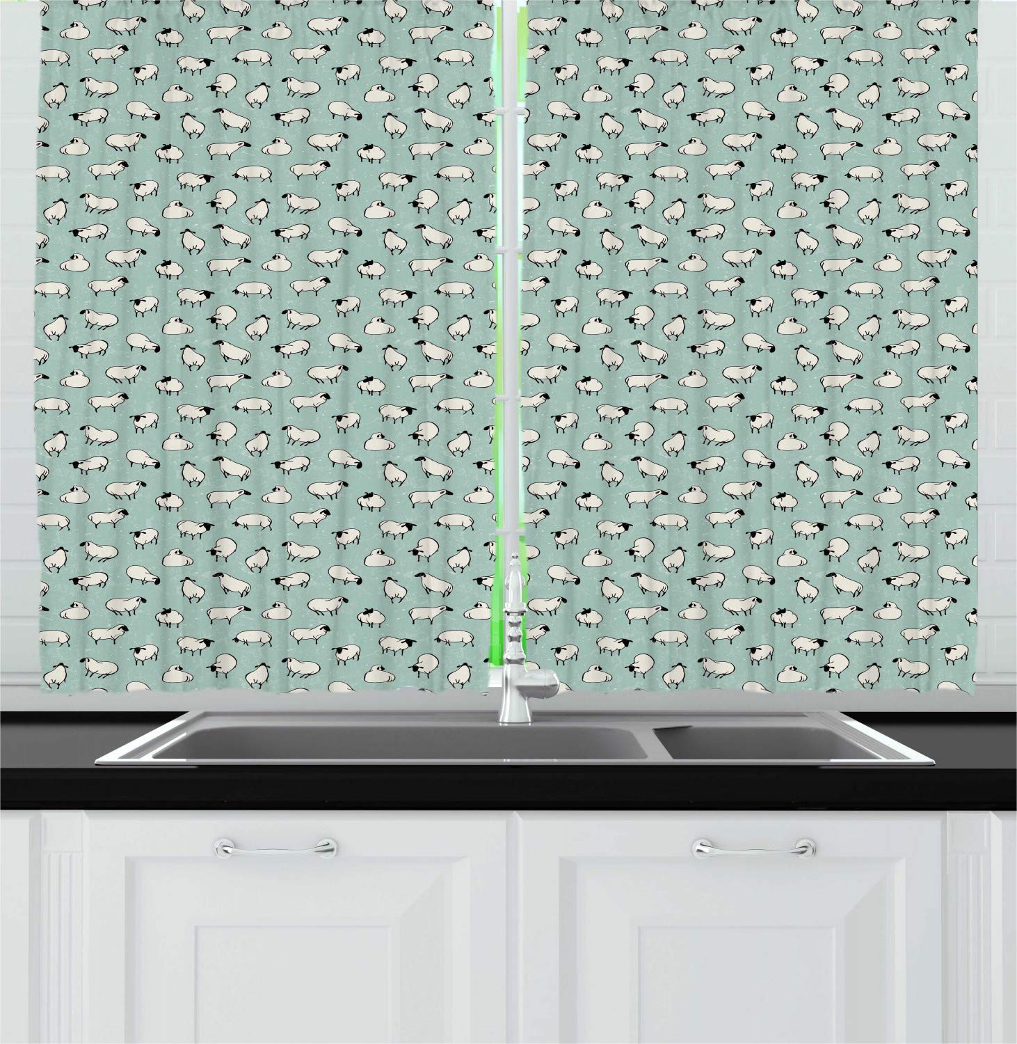 Ambesonne Sheep Farm Animal Kitchen Curtains - 2 Panel Set, 55