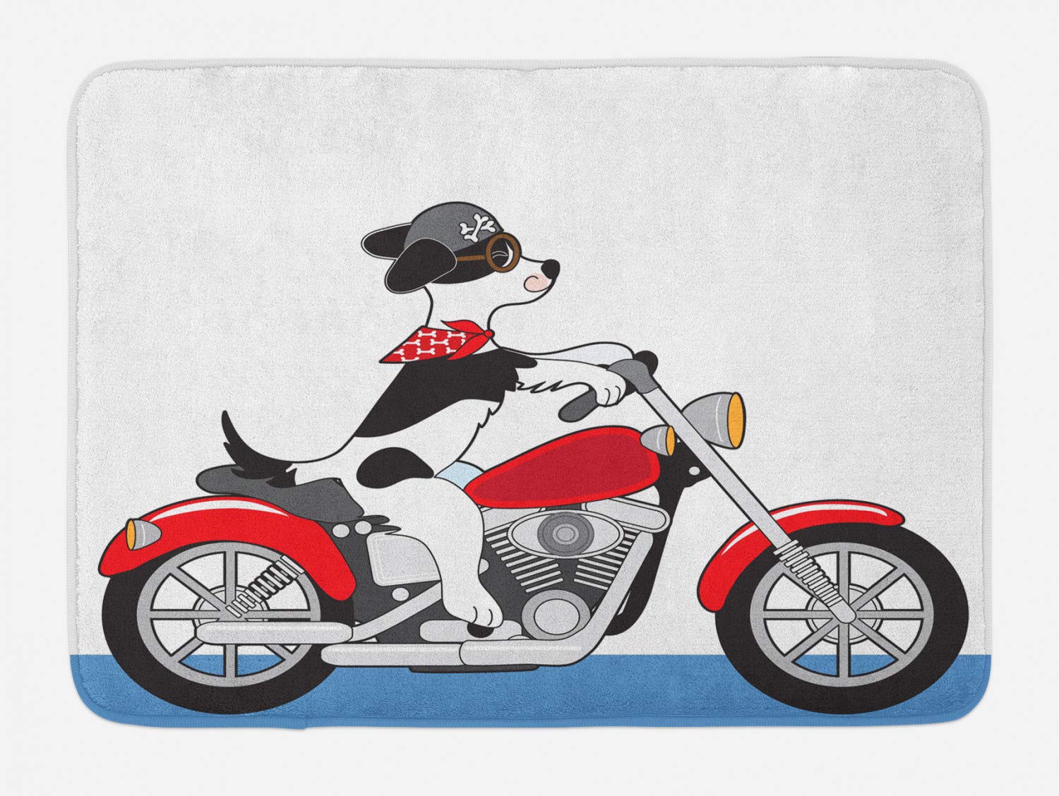 Ambesonne Non-Slip Motorcycle Bath Mat - Plush Dog Wearing Glasses Riding Through Wind Print - 30.2