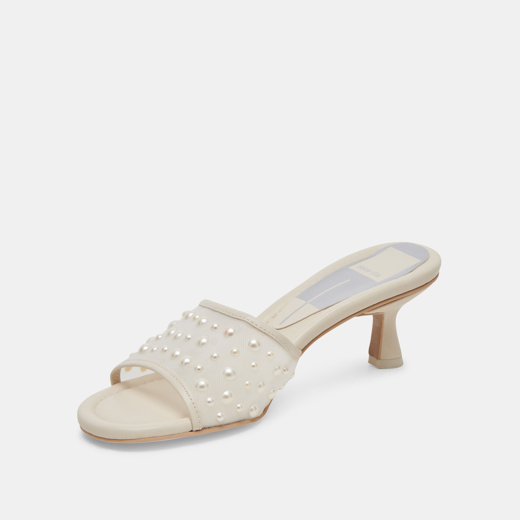 MEEZA PEARL HEELS IVORY MESH - Elegant Women's High Heels for Weddings, Parties & Special Occasions | Comfortable & Stylish Dress Shoes for Evening Events