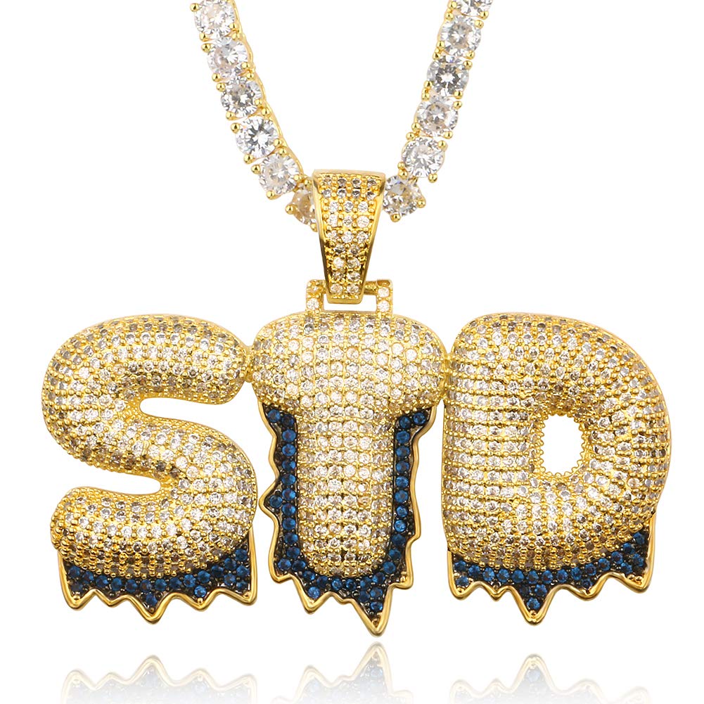 Iced Out Bling Bubble Initial Letter Pendant Necklace - Custom Name Hip Hop Jewelry with Gold Rope Chain | Perfect for Rappers, Streetwear Fashion & Gift Giving
