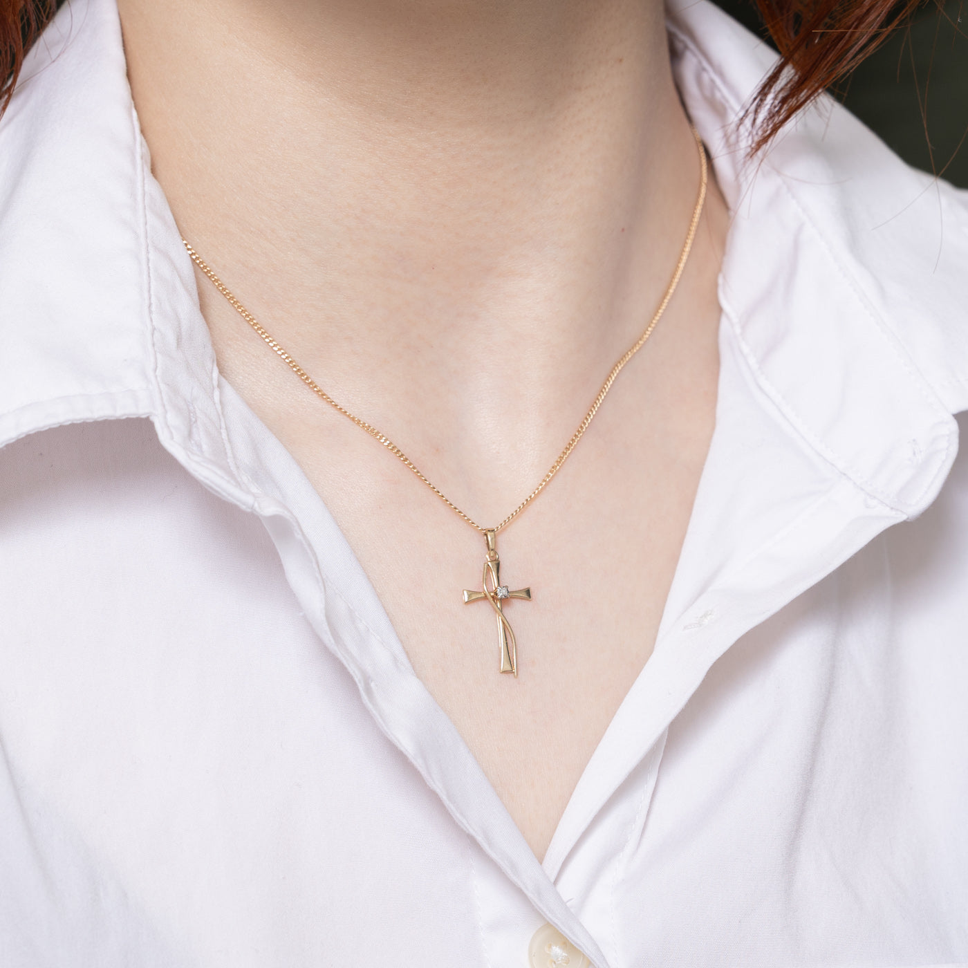 0.01ct Diamond Cross Pendant Necklace for Women - Elegant 14K Gold Religious Jewelry Gift for Baptism, First Communion & Everyday Wear