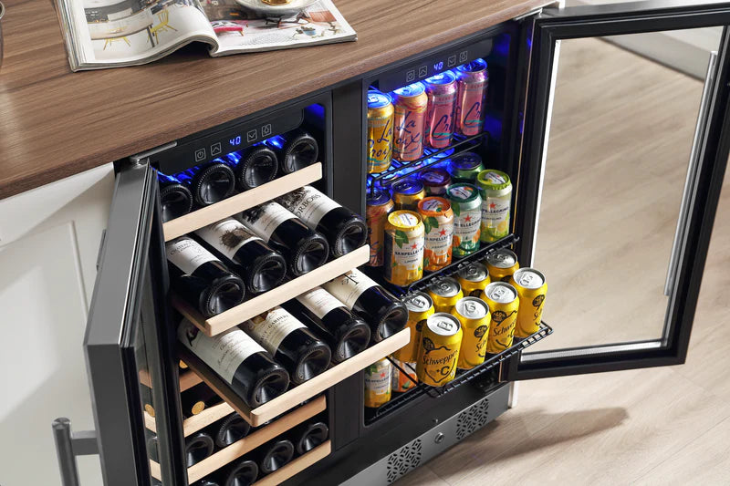 Empava 6.3 cu.ft Dual Zone Wine and Beverage Cooler - Stainless Steel Refrigerator for 33 Bottles or 96 Cans - Perfect for Home Bars, Restaurants, and Wine Cellars