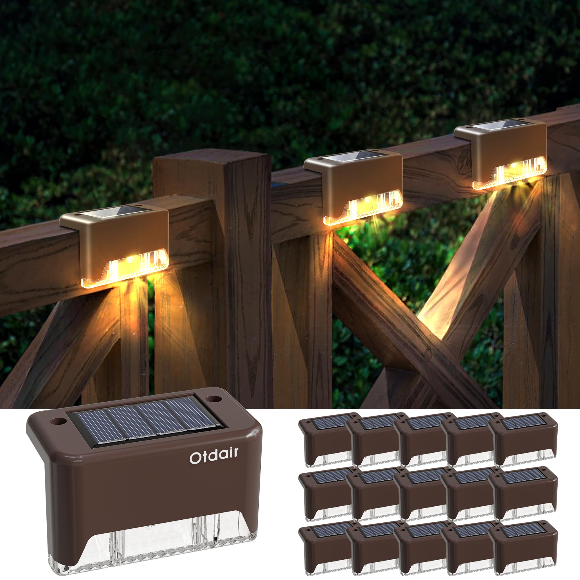 Otdair Solar Deck Lights - 16 Pack Waterproof LED Outdoor Step Lights for Stairs, Yard, Patio, Pathway & Garden - Warm White Lighting for Nighttime Safety & Ambience