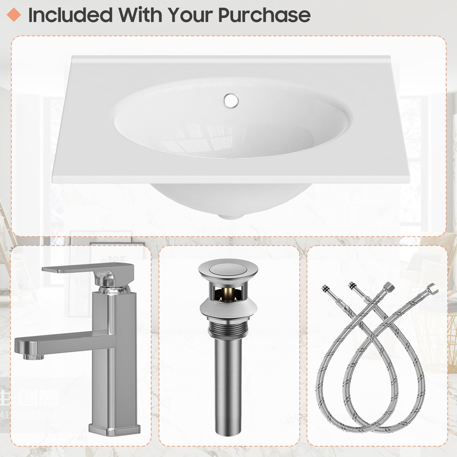 Vabches 48 Inch White Bathroom Vanity with Sink & Matte Silver Faucet - Freestanding Storage Cabinet with 4 Drawers & Sliding Door - Undermount Ceramic Sink for Modern Bathroom Remodel (Perfect for Master Bath, Guest Bath & Small Space Solutions)