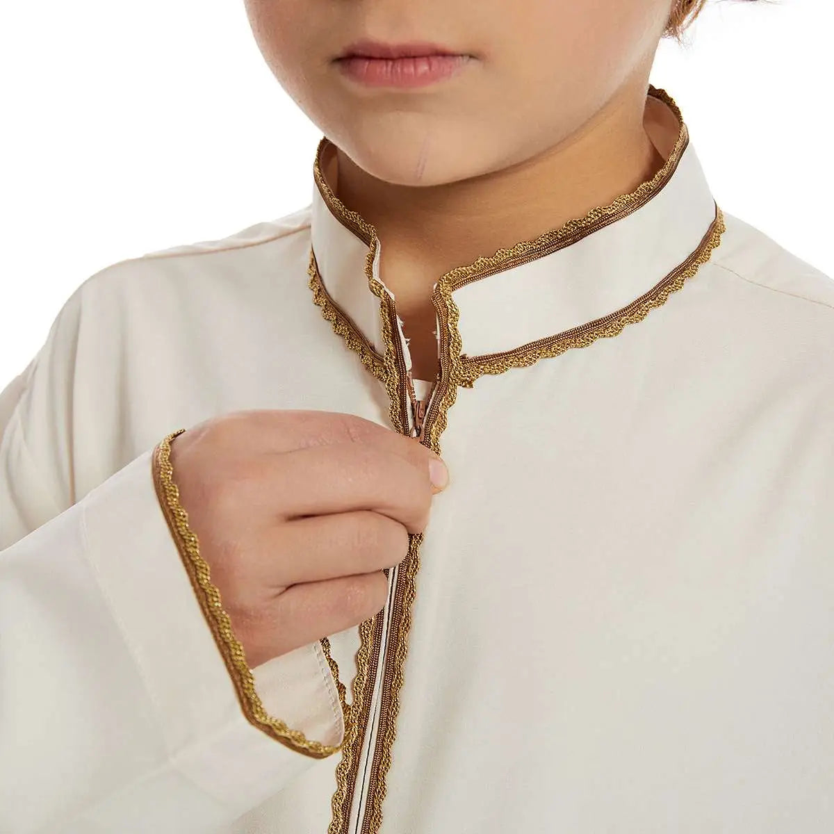 Premium Middle Eastern Arab Boy Thobe Thawb - Traditional Islamic Zipper Robe for Kids - Perfect for Eid, Weddings & Special Occasions