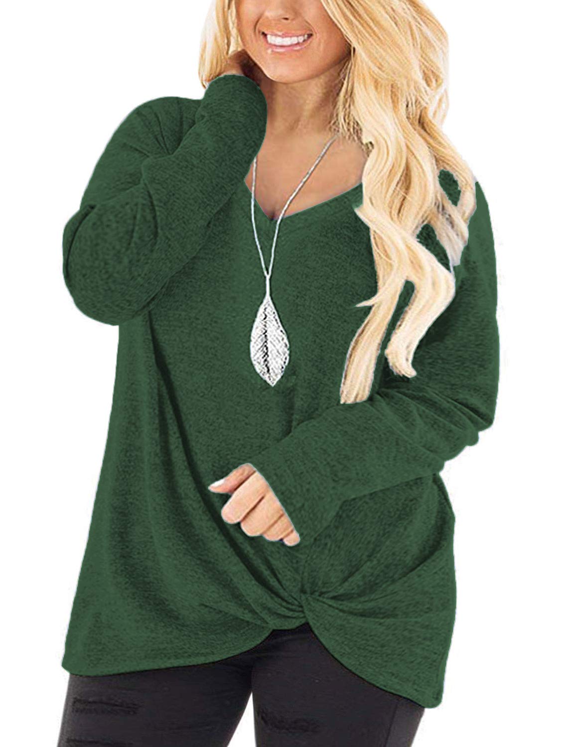 Plus Size Women's Knotted Long Sleeve T-Shirt - Loose Casual Blouse for Everyday Wear | DOLNINE