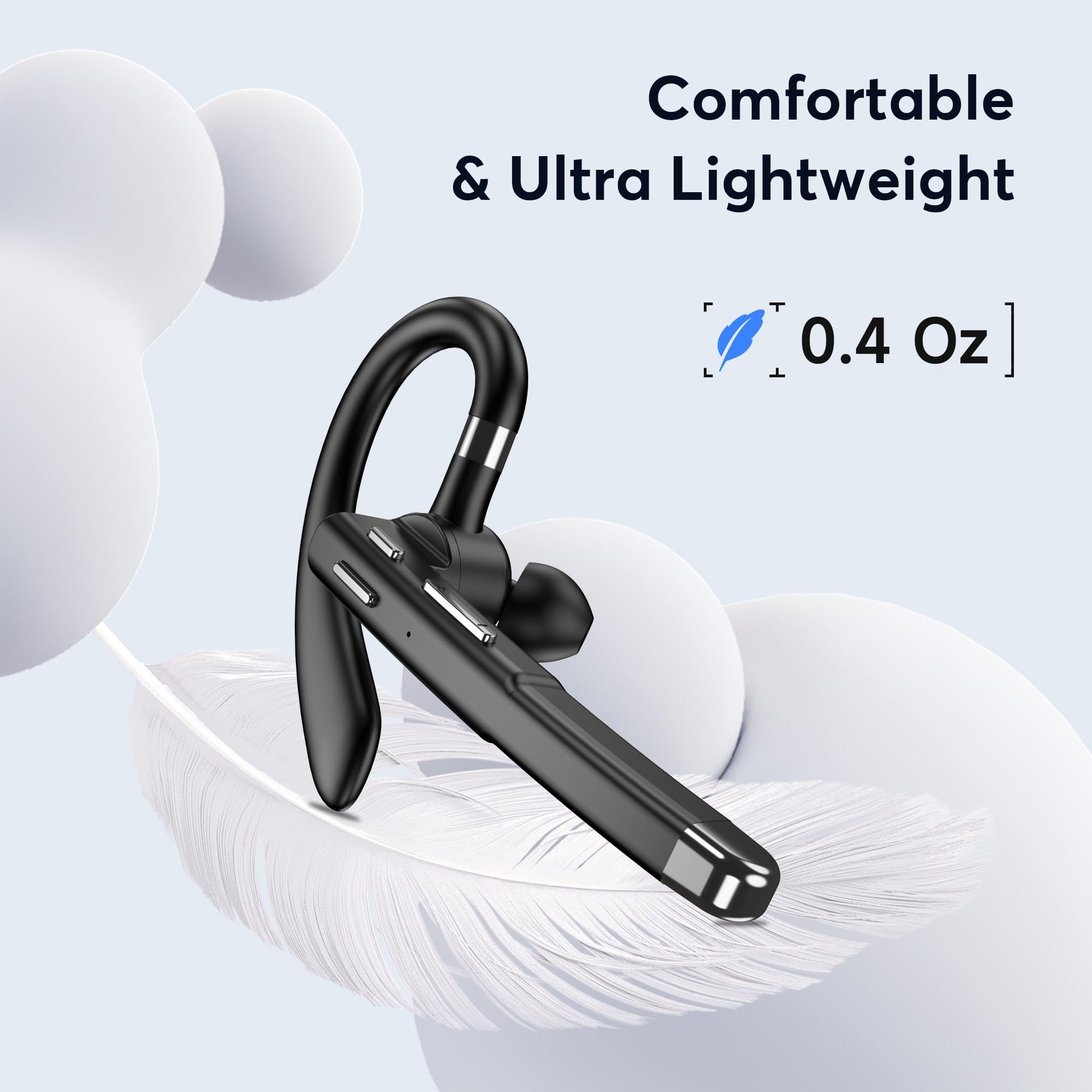EUQQ Bluetooth Headset - Wireless Earbuds with Charging Case, 120H Playtime, Dual Connect Hands-Free Headphones with Built-in Mic for Truckers, Office Meetings & Conference Calls (Black) - Perfect for Work, Commuting & Online Classes