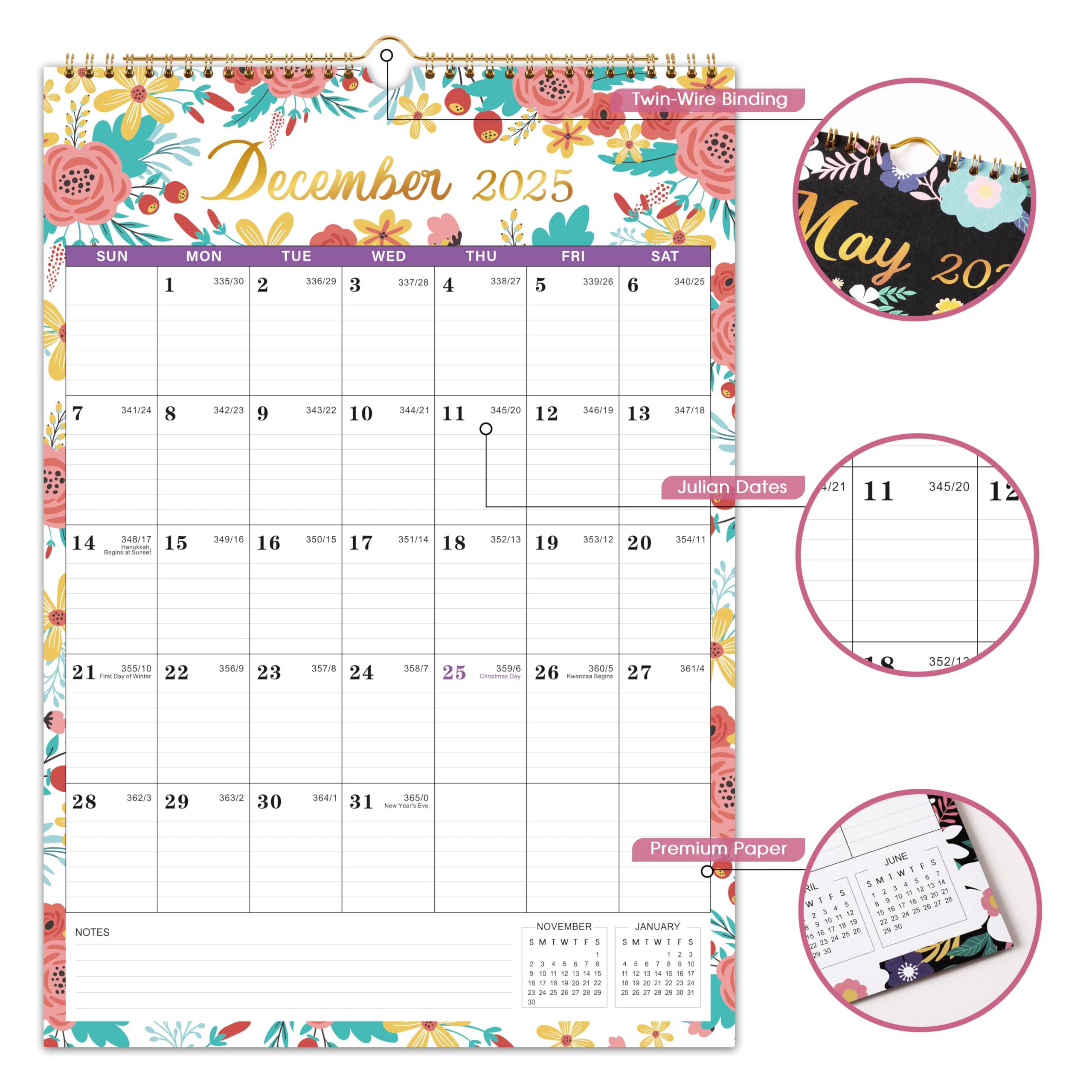 2025 Floral Wall Calendar - 12