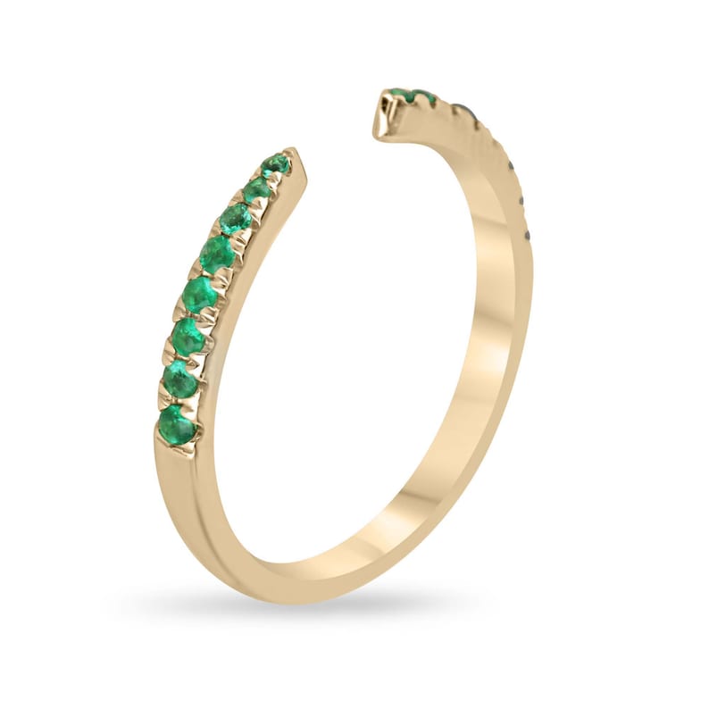 0.40tcw Natural Emerald Round Cut French Set Stackable Wedding Band Ring in 14K Gold - Perfect for Engagement, Anniversary, and Everyday Elegant Jewelry